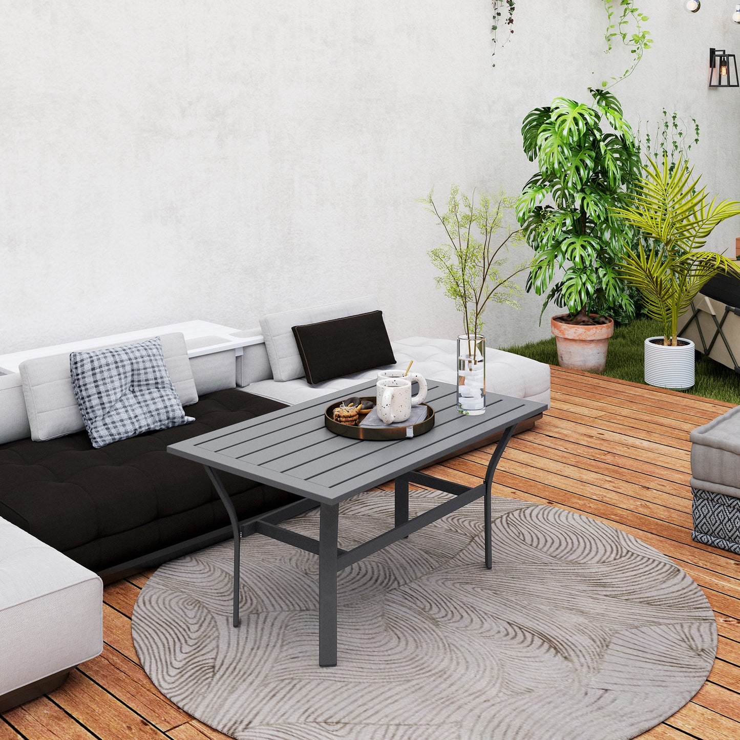 Metalen Bijzettafel – Buiten Tafel – Balkon Tafel – Coffee Table – Tuin Tafel – Donkergrijs – Weerbestendig – 91,5 x 55 x 45 cm