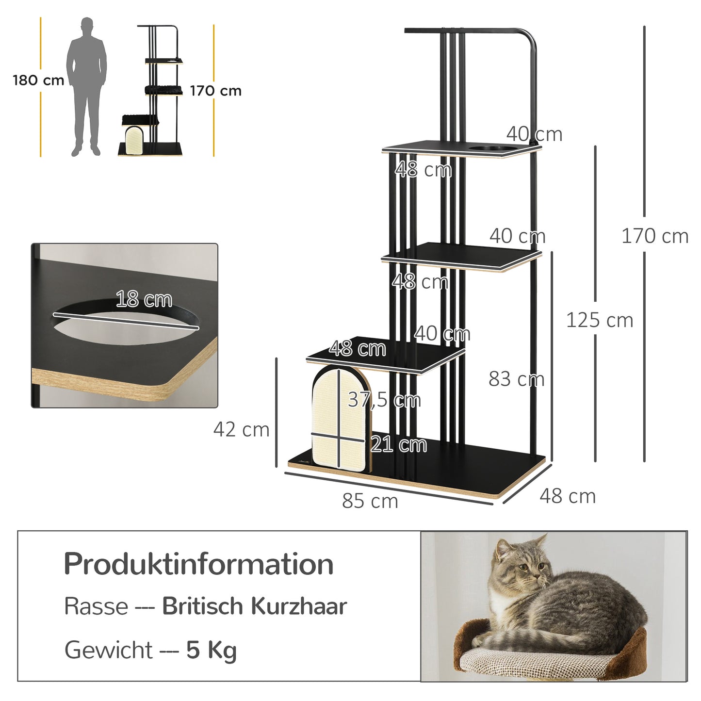 Krabpaal – Kattenboom – Kattenhuis – Kattenmeubel – Krabmeubel – 170 cm Hoog – Stabiele Stalen Constructie Met Sisal Krabvlak