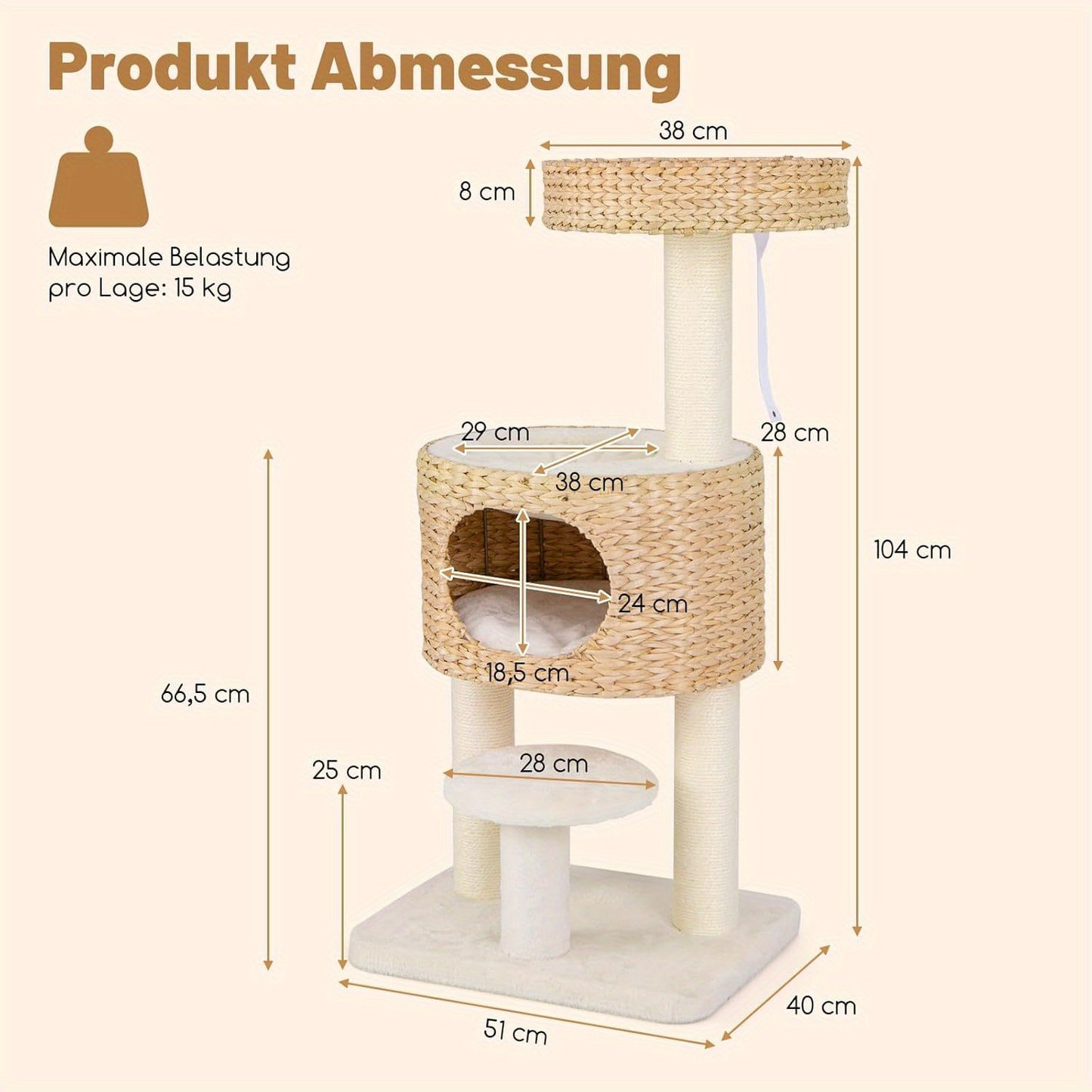 Krabpaal – Kattenboom – Kattenmeubel – Krabmeubel – Krabtoren – Natuurlijk Beige – 104 cm Hoog – Met Knusse Grot en Sisal Krabpalen