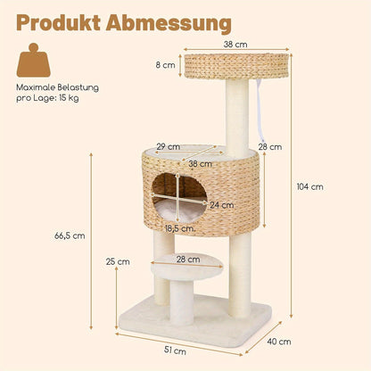 Krabpaal – Kattenboom – Kattenmeubel – Krabmeubel – Krabtoren – Natuurlijk Beige – 104 cm Hoog – Met Knusse Grot en Sisal Krabpalen