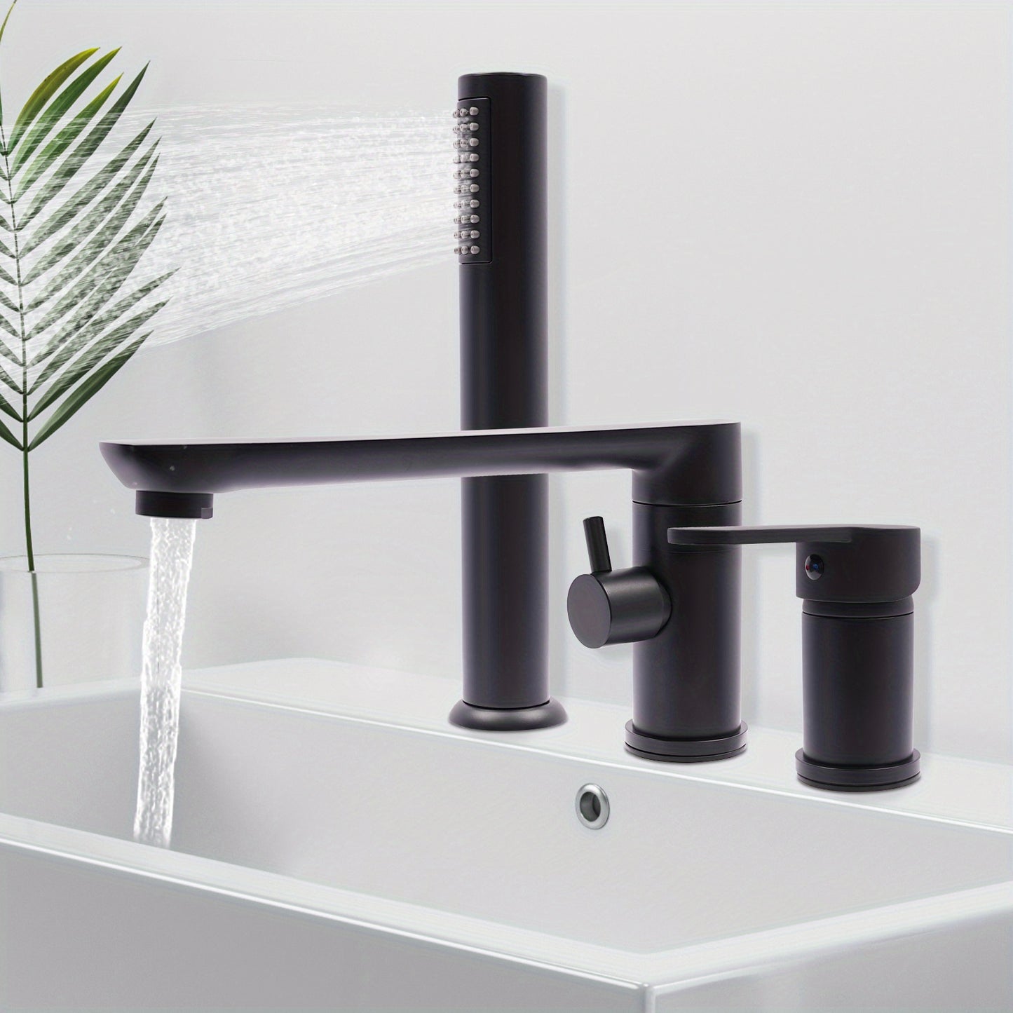 TOOL1SHOOO Black Bathtub Shower Faucet 3pcs, Modern Black Shower Set with 360° Swivel Spout And 59.94-80.01 cm Stainless Steel Flexible Hose, Suitable for Hotel Bath Center And Home Use.