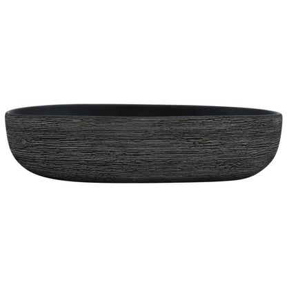 Waskom – Opzetwaskom – Wastafel – Keramische Wasbak – Badkamerkom – Zwart-Grijs – Ovaal – 59x40x14 cm – Duurzaam Keramiek – Modern Strak Design