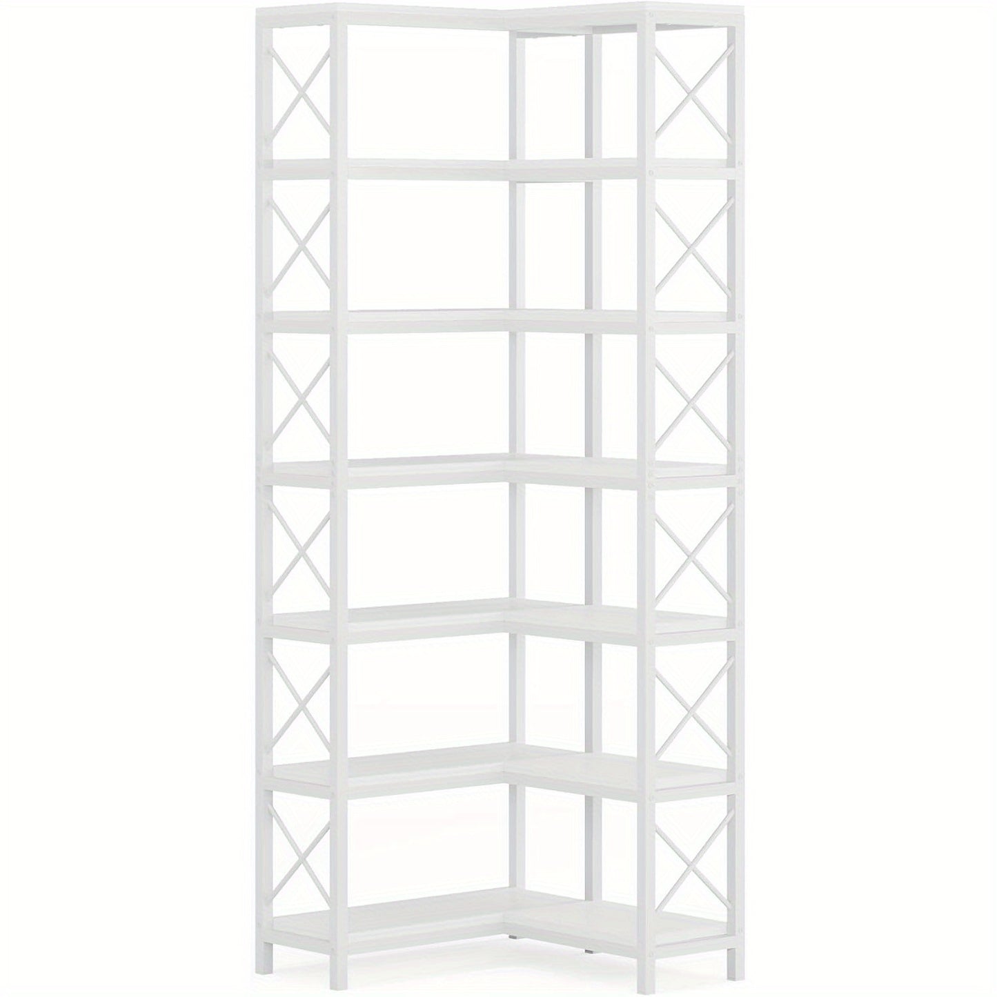 Hoekboekenkast – Hoekrek – Boekenplank – Opbergkast – Vakkenkast – Industrieel Design – 7-laags – Stevig Metalen Frame – Wit – 69 cm Hoog – Max. 22,68 kg Belastbaar Per Plank