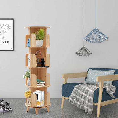 Draaibare Boekenkast – Boekenrek – Opbergkast – Houten Kast – Staande Boekenkast – 4 Niveaus Met 16 Vakken – 360° Draaibaar En Stevig Houten Ontwerp