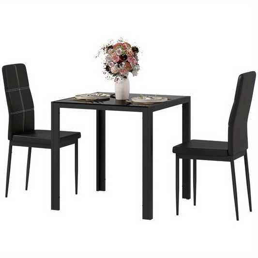 Eettafel Set – Eethoek – Keukentafel – Diningset – Zitgroep – Glazen Tafelblad – Robuust Metalen Frame