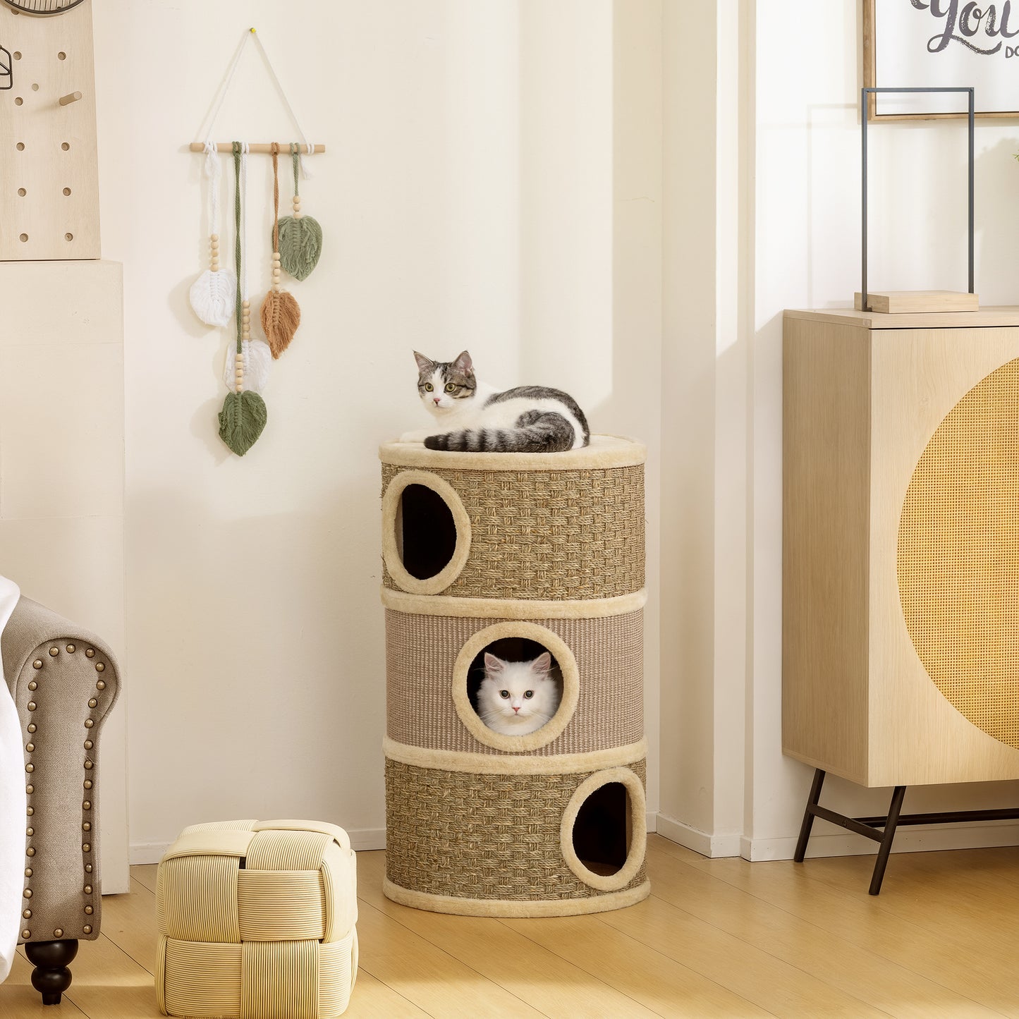 Krabpaal – Kattenkrabpaal – Kattenboom – Kattenhuis – Krabton – Khaki+Bruin – 79 cm Hoog – Sisal- En Algentouw