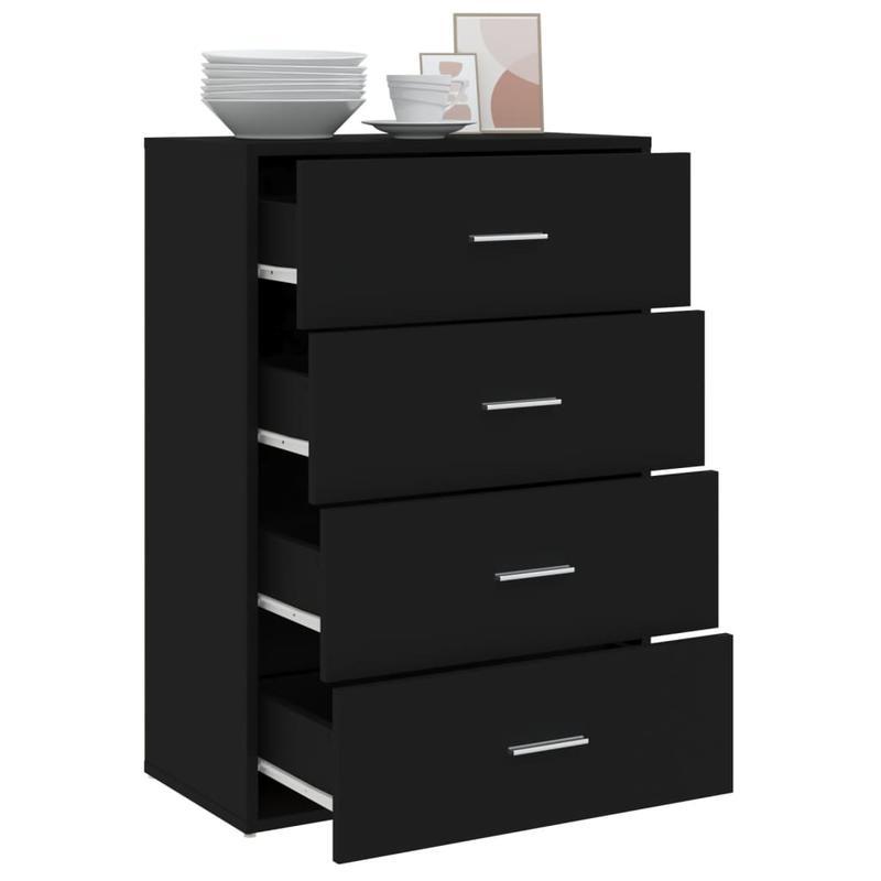 Modern Black Wooden Sideboard with 4 Drawers - 60x31x84cm, Minimalist Design, Removable Storage, Perfect for Living Room or Bedroom, Bedroom Storage Unit | Sleek Storage Unit | Wooden Construction, Sideboard Storage