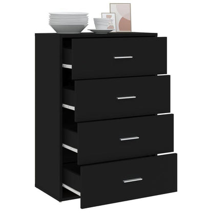 Modern Black Wooden Sideboard with 4 Drawers - 60x31x84cm, Minimalist Design, Removable Storage, Perfect for Living Room or Bedroom, Bedroom Storage Unit | Sleek Storage Unit | Wooden Construction, Sideboard Storage