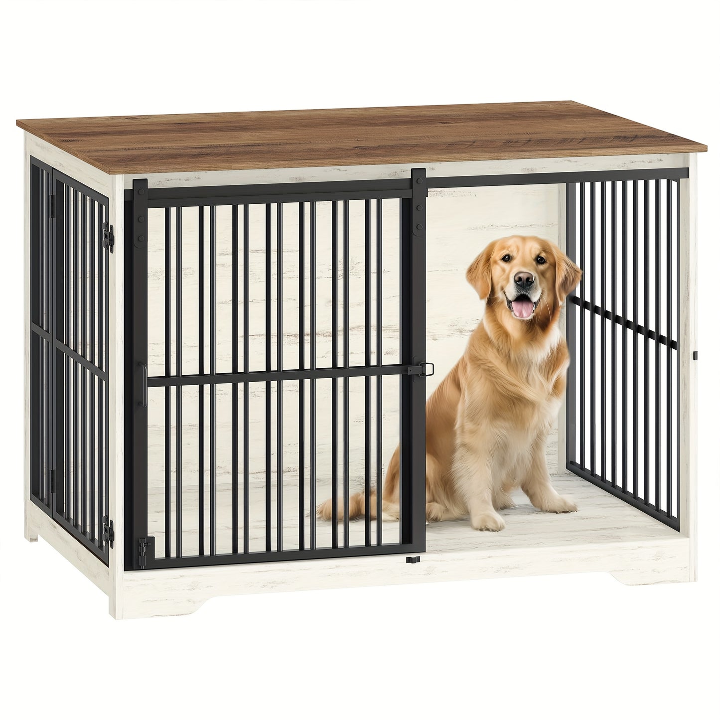 Hondenbench – Hondenkooi – Bench – Hondenhuisje – Hondenbox – 110 cm – Opvouwbaar Met Schuifdeuren – Duurzaam Metaal En Hout – Geschikt Voor Honden Tot 100 kg