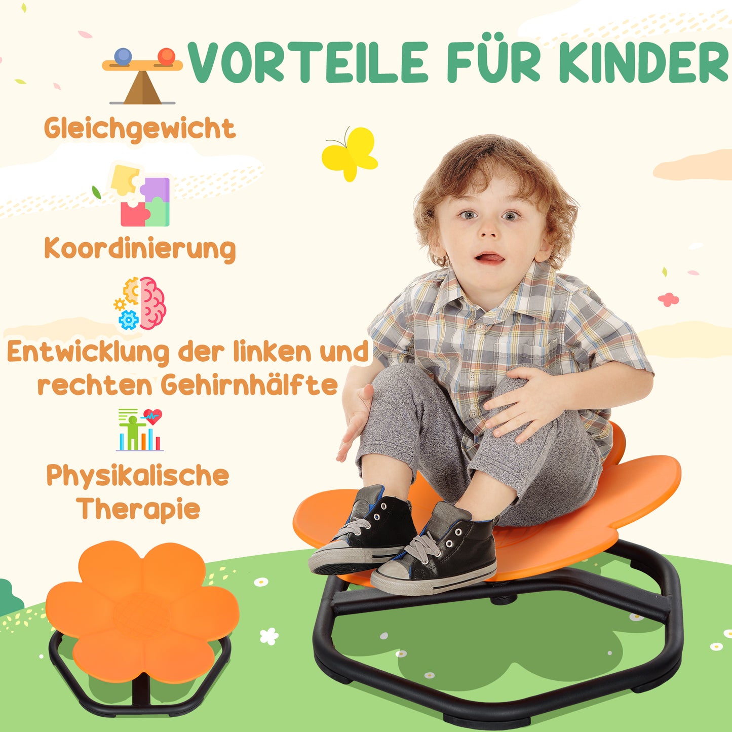 Draaistoel Kids – Sensorische Stoel – Balanceerstoel – Autisme Stoel – Kinderstoel Oranje – Ergonomisch Comfort – Beweging Bevordert Focus