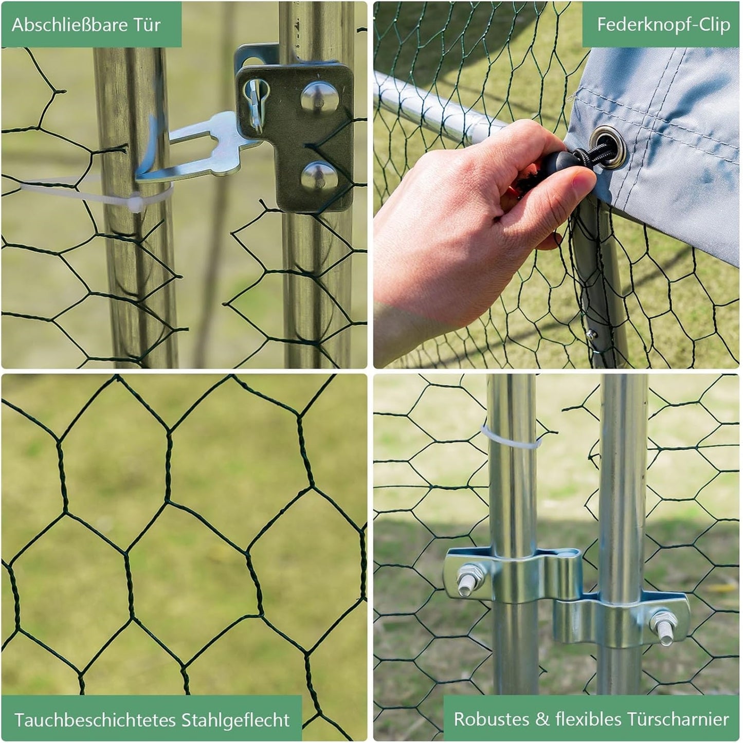 Kippenhok – Kippenren – Kippenkooi – Buitenren – Ren Voor Kleine Dieren – Gegalvaniseerd Metalen Frame – Dome Dak Met Vergrendelbare Deur – 190x280x195 cm