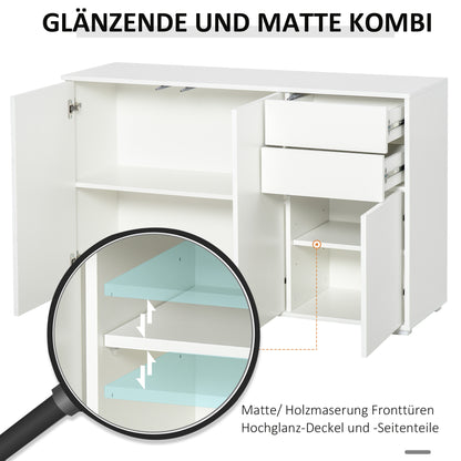 Dressoir – Sideboard – Opbergkast – Ladekast – Commode – Wit – 117x36x74 cm – Push-to-Open – Verstelbare Planken