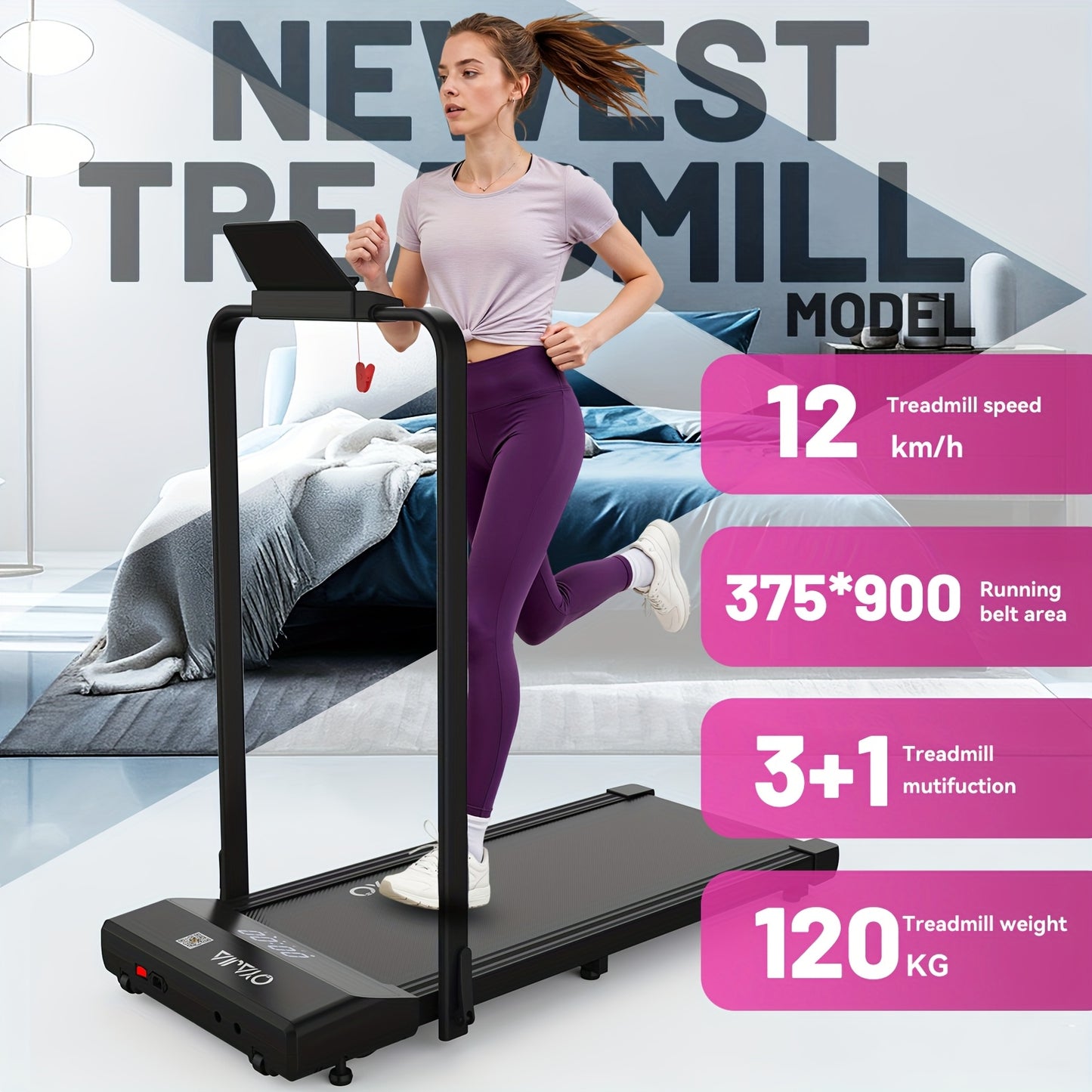 4-In-1 Collapsible Treadmill | 12 Predefined Workouts | 0.75HP Quiet Motor | LCD Screen Featuring 3/6 Quick Speed Buttons | APP + Remote + Control Panel for Triple Operation | Integrated Music Speakers | 120KG Weight Limit Co