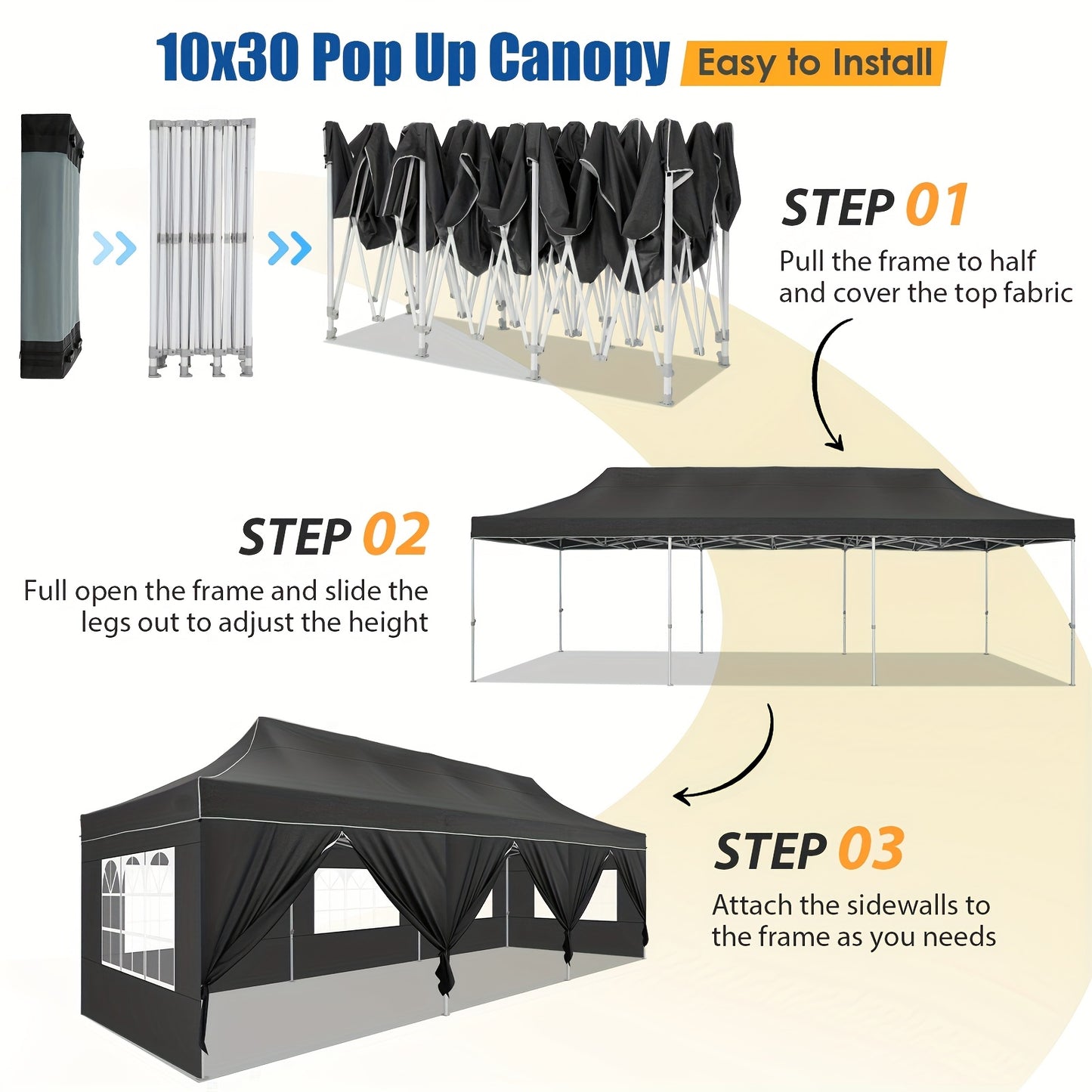 Pop-up Canopy Tent – Partytent – Paviljoen – Tent Overkapping – Markt Tent – 3x6 Meter – 6 Zijwanden – UV50+ Bescherming