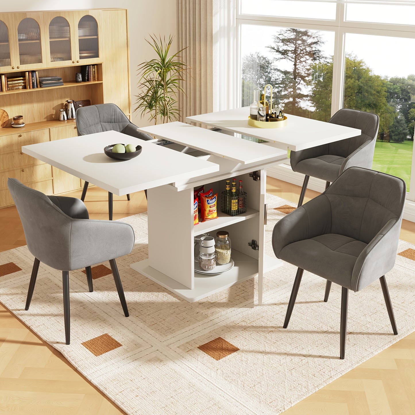 Uittrekbare Eettafel – Uitklaptafel – Klaptafel – Keukentafel – Tafel Met Opbergruimte – Wit – 140x80 cm – Drie Opslagniveaus