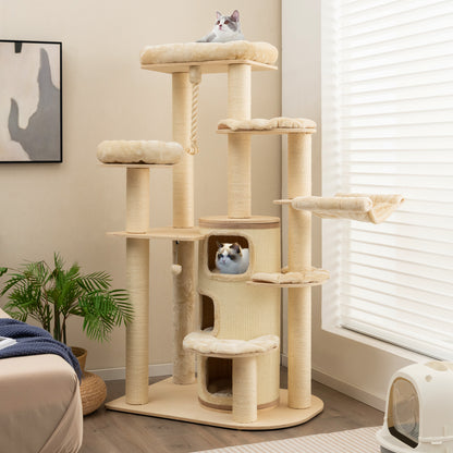 Krabpaal – Kattenboom – Krabmeubel – Kattenhuis – Klimpaal – Extra Groot & Robuust – Luxe Pluche Kussens – Wit