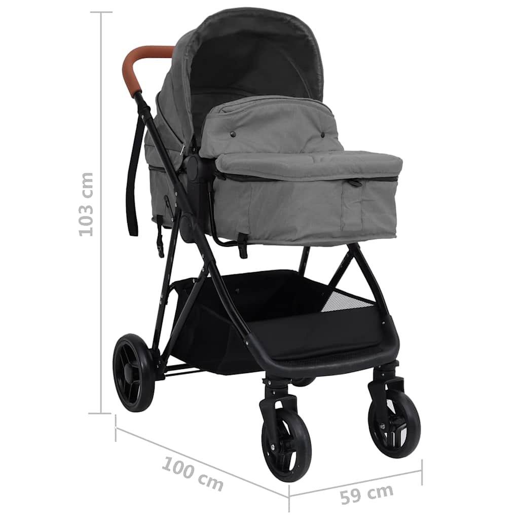 Buggy – Wandelwagen – Plooibuggy – Reisbuggy – Kinderwagen – 2-in-1 Multifunctioneel – Stalen Frame – Verstelbare Zitting – Lichtgrijs