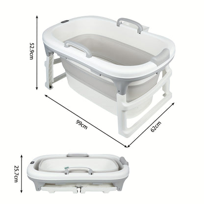 Opvouwbaar Bad – Draagbaar Bad – Inklapbaar Ligbad – Zitbad – Vrijstaand Bad – Ergonomisch Ontwerp – 2 Handvatten – 99x62x52,9 cm – Duurzaam PP Materiaal – Grijs
