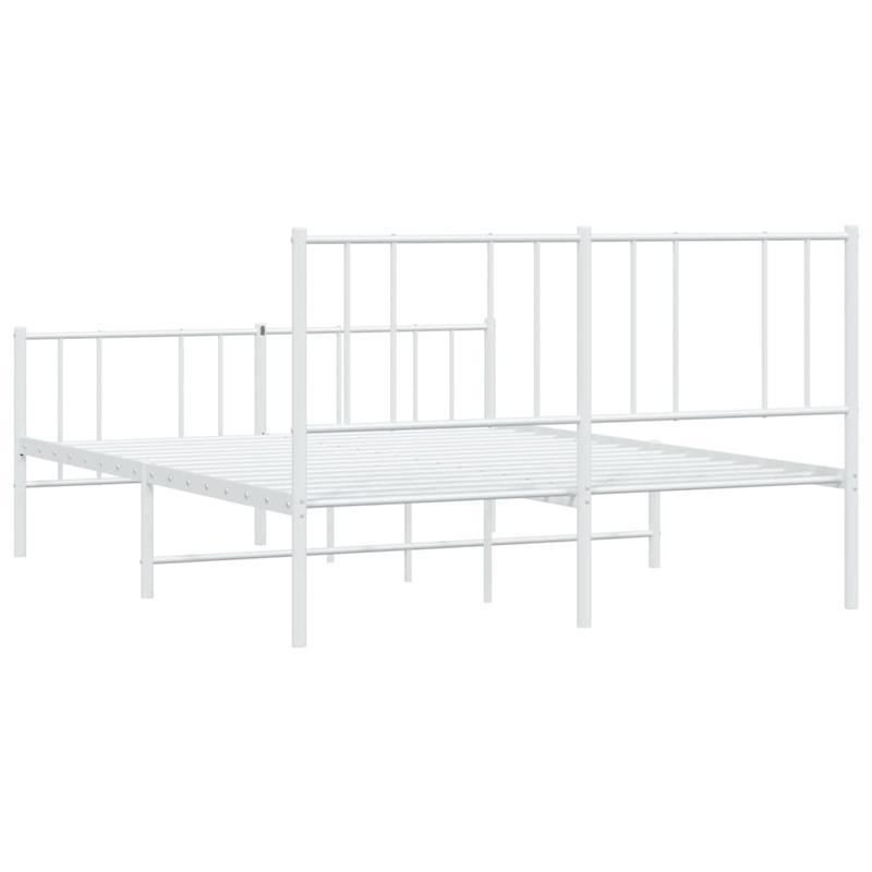 Modern White Metal Bed Frame with Headboard and Footboard - 140x200cm, Minimalist Contemporary Design, Includes Storage Drawers, Easy Assembly, No Power Needed, Bedroom Furniture, Sleek Metallic Finish, Sturdy Construction, B