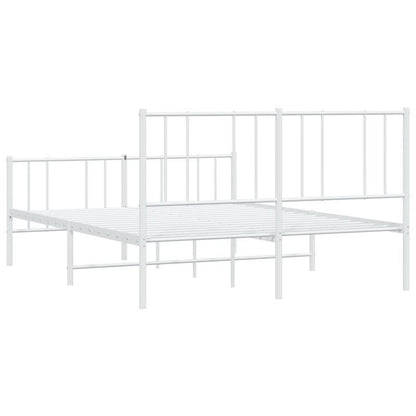 Modern White Metal Bed Frame with Headboard and Footboard - 140x200cm, Minimalist Contemporary Design, Includes Storage Drawers, Easy Assembly, No Power Needed, Bedroom Furniture, Sleek Metallic Finish, Sturdy Construction, B