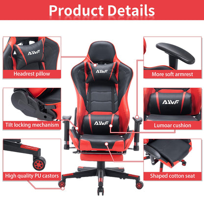 Gamestoel – Gaming Chair – Gaming Stoel – Bureaustoel – Game Stoel – Verstelbare Voetensteun – Ergonomische Rugleuning – PU Leer – Draaibaar – Met Armleuningen – Stevig Metalen Frame – Khaki/Wit