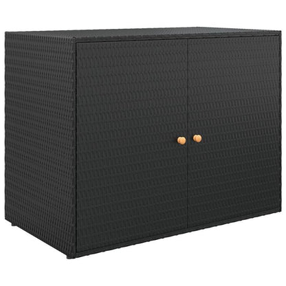 Large Storage Box with Double Doors - Heavy-Duty Poly Rattan Garden Cabinet, 100x55.5x80cm, All-Weather  Plastic Construction with Golden Hinges & Black Finish for Patio, Porch, Garage, Balcony - Multi-Purpose Storage Unit, R