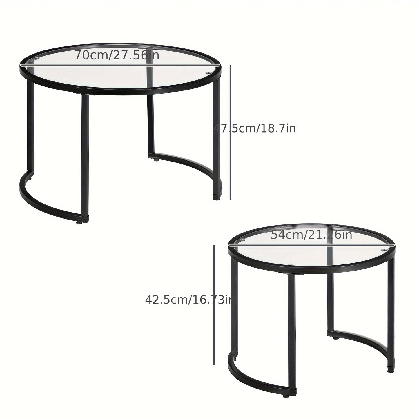 Salontafel Set – Bijzettafel – Side Table – Tafel – Lounge Tafel – Zwart Stalen Frame – Geharde Glazen Bladen – Deels Stapelbaar – Compact Formaat