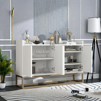 Dressoir – Buffet – Opbergkast – Kast – Sideboard – Wit MDF Met Metaal – 120x30x80 cm – 4 Deuren Met Verstelbare Planken