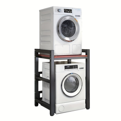 Wasmachine Standaard – Wasmachine Verhoger – Droger Steun – Opbouwmeubel – Stapelrek – Verstelbare Hoogte – Stevig Smeedijzer Met Walnoot Afwerking