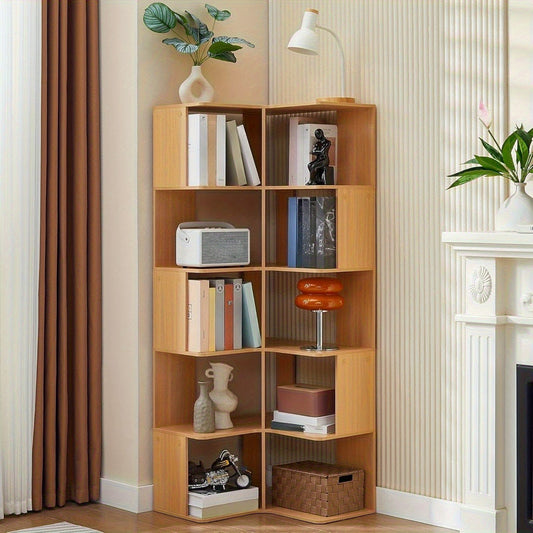 Hoekboekenkast – Hoekplank – Boekenrek – Hoekkast – Boekenplank – 5-laags – Houten L-vormig – Stevig en Ruimtebesparend – Bruin