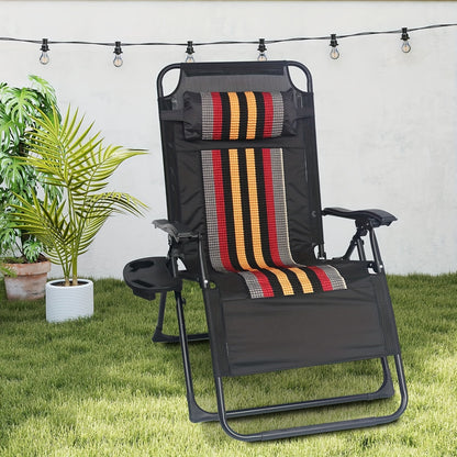 Ligbed – Ligstoel – Zonnebed – Tuinstoel – Opvouwbaar – Extra breed 72 cm – Weerbestendig met bekerhouder