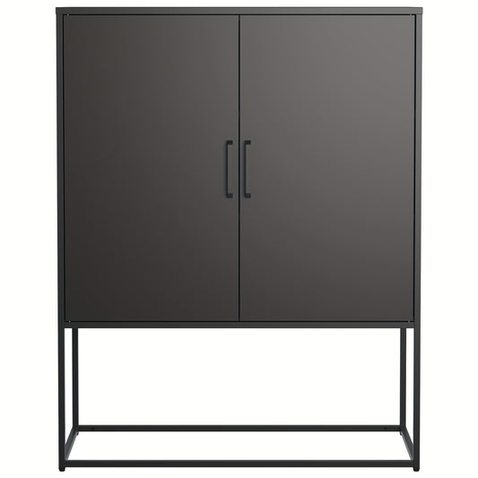 Kast – Opbergkast – Dressoir – Kledingkast – Sideboard – Modern – Stalen 2-Laags Opbergmeubel – Magnetische Deuren & Antikantelbeveiliging – Zwart – 109x84x41 cm
