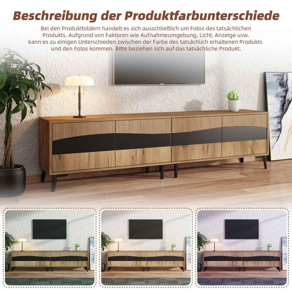 TV-meubel – TV-kast – TV-meubel woonkamer – Lowboard – Mediaconsol – Natuurlijke Houtkleur Met Zwarte Accenten – 180 cm Breed Met 4 Kasten En 30 kg Draagvermogen