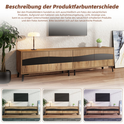 TV-meubel – TV-kast – TV-meubel woonkamer – Lowboard – Mediaconsol – Natuurlijke Houtkleur Met Zwarte Accenten – 180 cm Breed Met 4 Kasten En 30 kg Draagvermogen