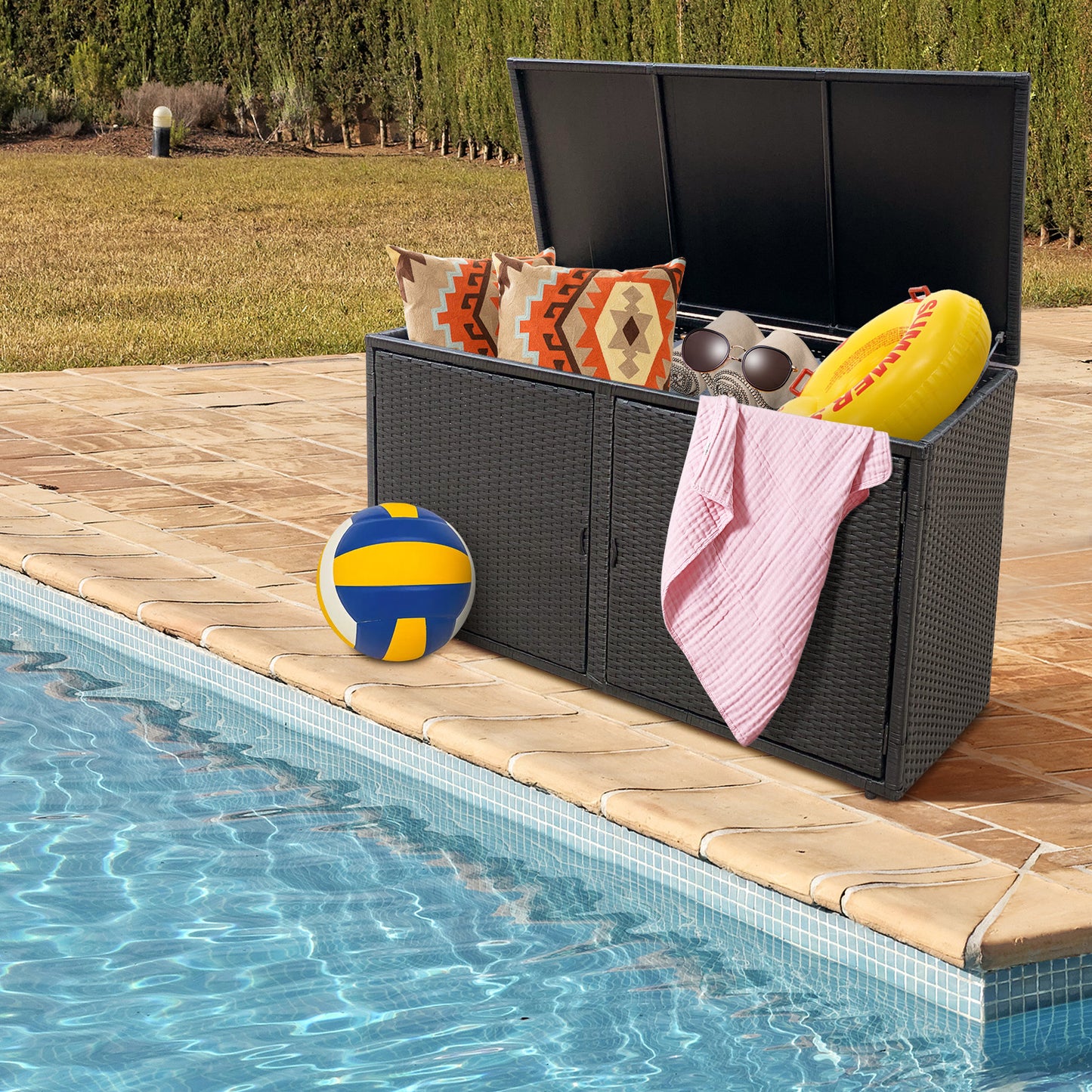 Buitenopbergbox – Tuinkist – Opbergkist – Tuinbox – Opbergbox – Ruime 335L Inhoud – Weerbestendig PE Rattan