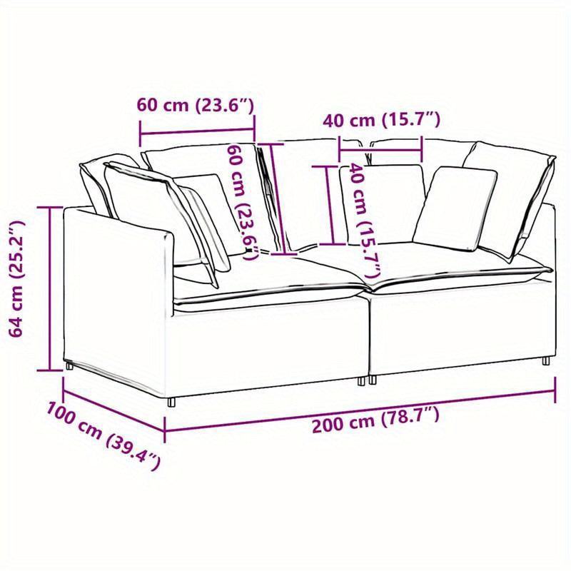 Modular Sofa with Cushions, Light Grey Fabric