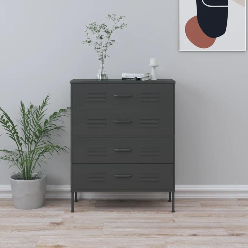 Industriële Opbergkast – Opbergmeubel – Kasten – Opbergbox – Organizer – Antraciet – Modern Minimalistisch Design – Stevige Houten Constructie – Met Lade, Planken en Slot