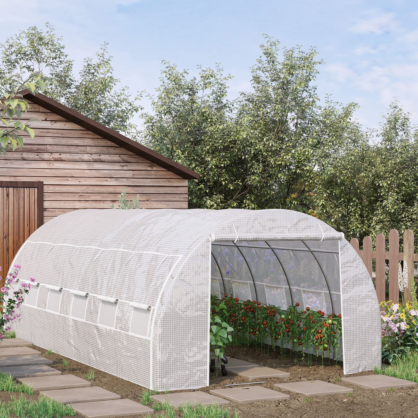 Tuinhuisje – Tuinkas – Kas – Kweekkas – Serre – 18 m² – Gegalvaniseerd Stalen Frame – UV-bestendig PE-zeil wit