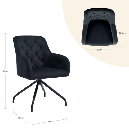 Living Room & Dining Room Velvet Chairs Set of 2, Rotating Upholstered Armchair with Sturdy Metal Legs, Elegant Kitchen Seating
