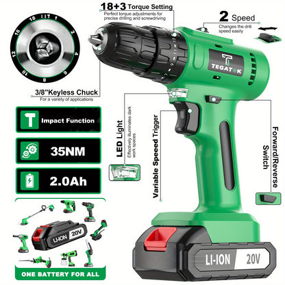 20V Boor- en Slagschroefset – Accuboormachine – Klopboormachine – Schroefmachine – Draadloze Boormachine – 2 Oplaadbare Batterijen – 4000mAh Lithium-ion Accu – Compact en Krachtig
