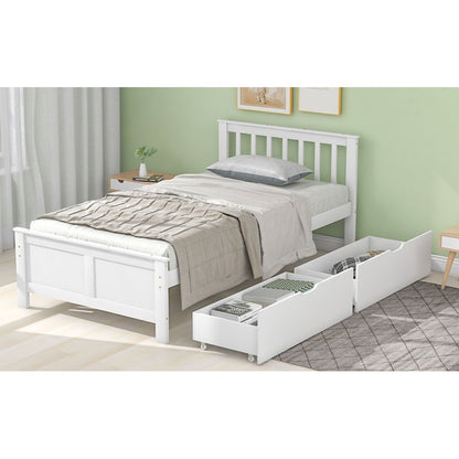 Eenpersoonsbed – Eenpersoonsbedden – Jeugdbed – Volwassenenbed – Bed met Opbergladen – Grenenhouten Frame – Geschikt voor Matras 90x200 cm