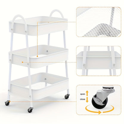 Opbergtrolley – Opbergwagen – Werkplaatswagen – Servierwagen – Bureautrolley – 3-laags – Vergrendelbare Wielen – Versterkte PP Planken – Compact 43x30x77 cm