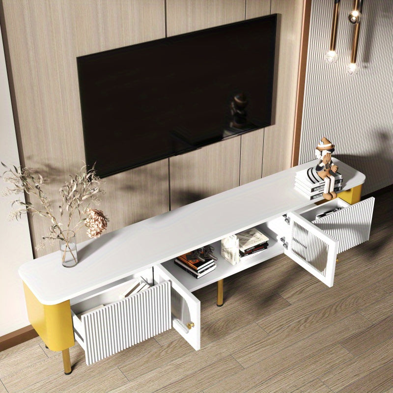 TV-meubel – Tv-kast – TV-dressoir – Mediameubel – Opbergmeubel – Wit MDF Met Gouden Details – Afgeronde Hoeken Voor Veiligheid