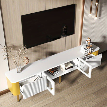 TV-meubel – Tv-kast – TV-dressoir – Mediameubel – Opbergmeubel – Wit MDF Met Gouden Details – Afgeronde Hoeken Voor Veiligheid