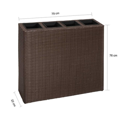 Modern Metal Square Planter Box with 4 Pots - Weather-Resistant Indoor/Outdoor Garden Bed, Striped Design & Brown Poly Rattan-Like Texture, Durable Metal Construction for Patio, Balcony, or Lawn - Ideal for Bonsai Trees & Sma