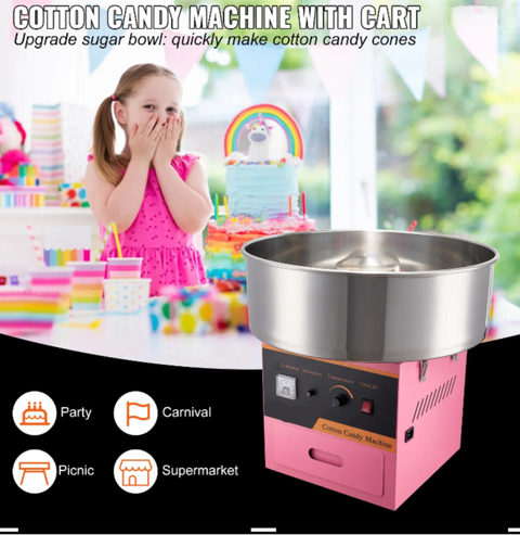 Cotton Candy Machine - Mini Cotton Candy - Commercial Floss Maker - Stainless Steel Bowl - Sugar Scoop &amp; Tray for Birthday Parties - 500w - 110V - Pink