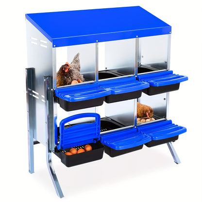 6/8/10-Hole Heavy-Duty Metal Chicken Nesting Boxes with Roll-On Egg Collection System, Ventilation Holes & Keylock Installation - All-Weather Durable Laying Boxes with Removable Trays & Egg Storage for Hens, Ducks, Geese - Ea