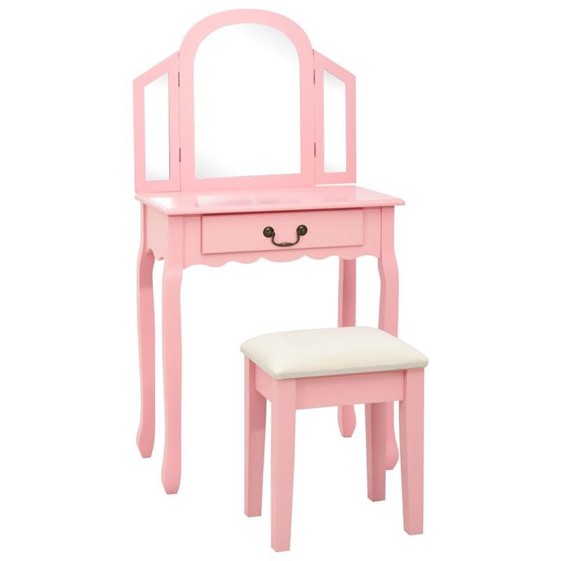 Dressing table with stool 65x36x128cm paulownia wood MDF pink