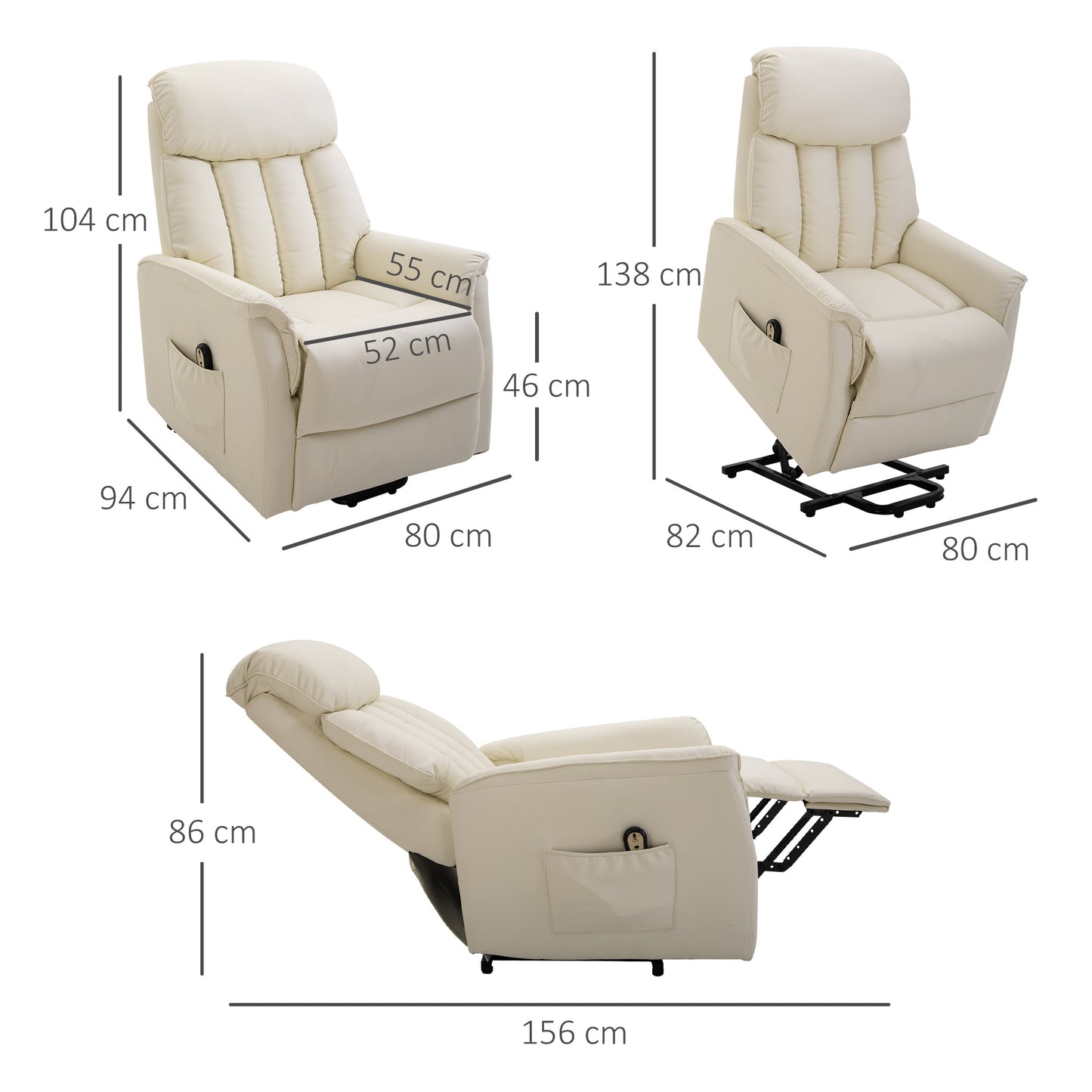 Elektrische Relaxstoel – Verstelbare Fauteuil – Power Lift Stoel – Tv Stoel – Relaxfauteuil – Met Afstandsbediening – Met Voetensteun – Max 150 kg – Crème Polyester