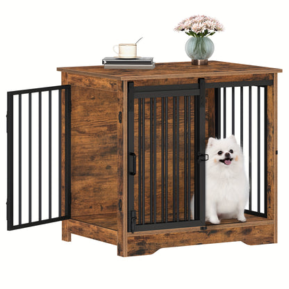 Hondenbench – Hondenkooi – Hondenkennel – Hondenhok – Hondenverblijf – Rustiek Bruin – Metalen Frame – Schuifdeur – Anti-Kauw – Anti-Ontsnapping